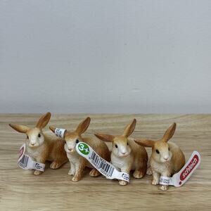 Lot of 4 Schleich Figurines: Bunny Rabbits - Farm Life New With Tags 2016 1.5”